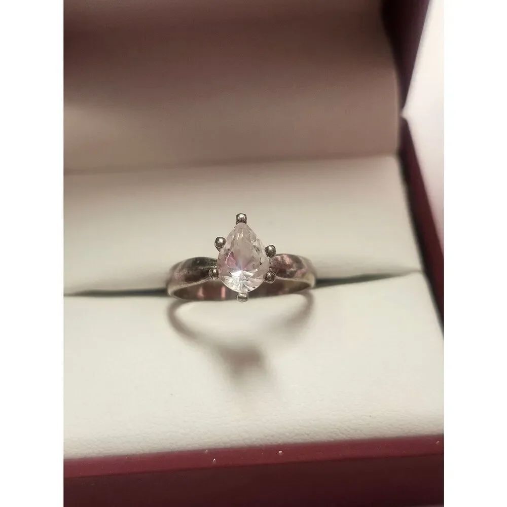 Pear-Shaped Clear Stone Sterling Silver Plated Ring - Women Jewelry Size 7